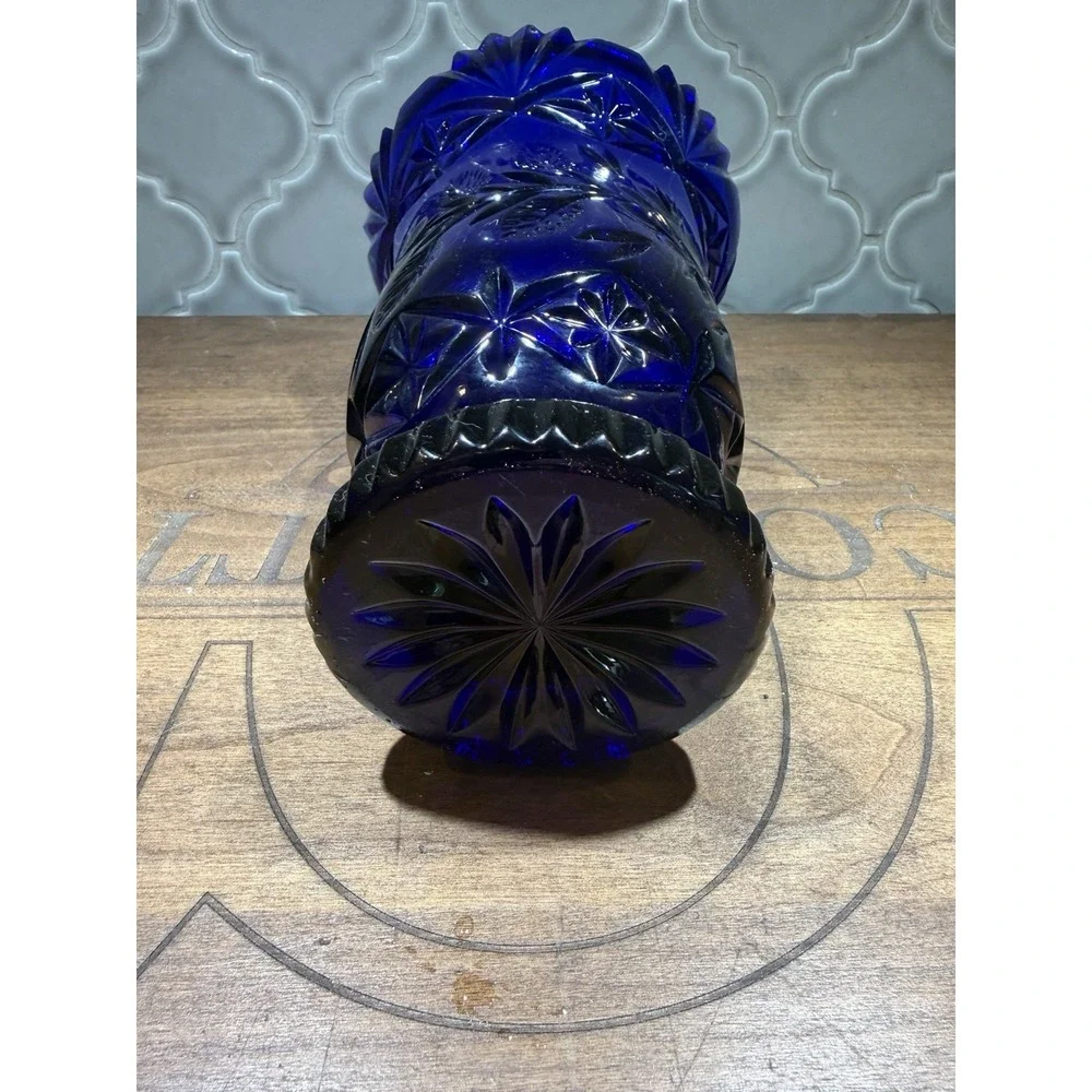 Bahemian Cobalt Blue Cut Crystal Vase